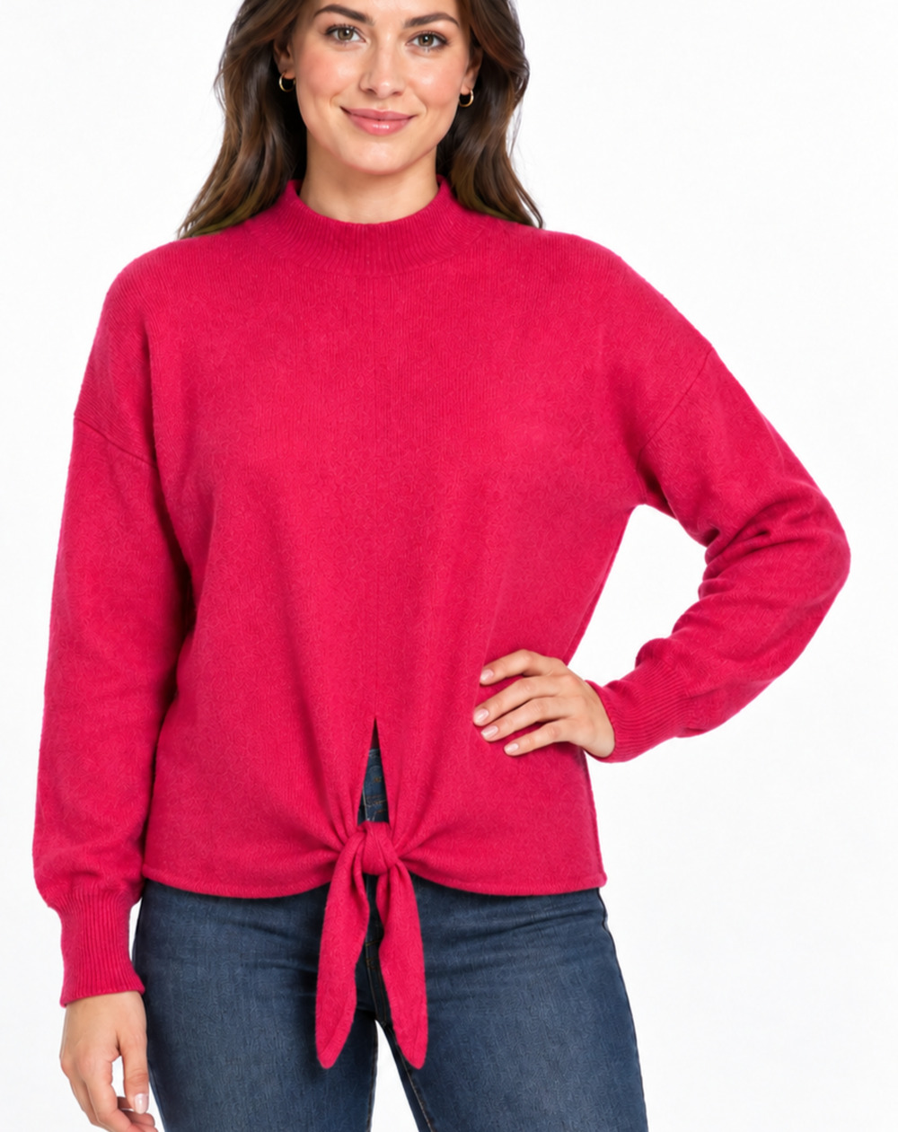 LOFT Womens Small Pink Mock Neck Tie Front Wool Blend Sweater Long Sleeve Cozy
